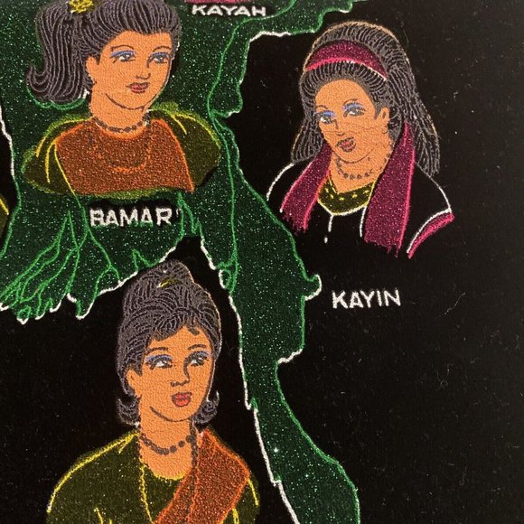 Vintage Black Velvet Wall Hanging Golden Myanmar Asian Tapestry Scroll Art - Picture 4 of 4